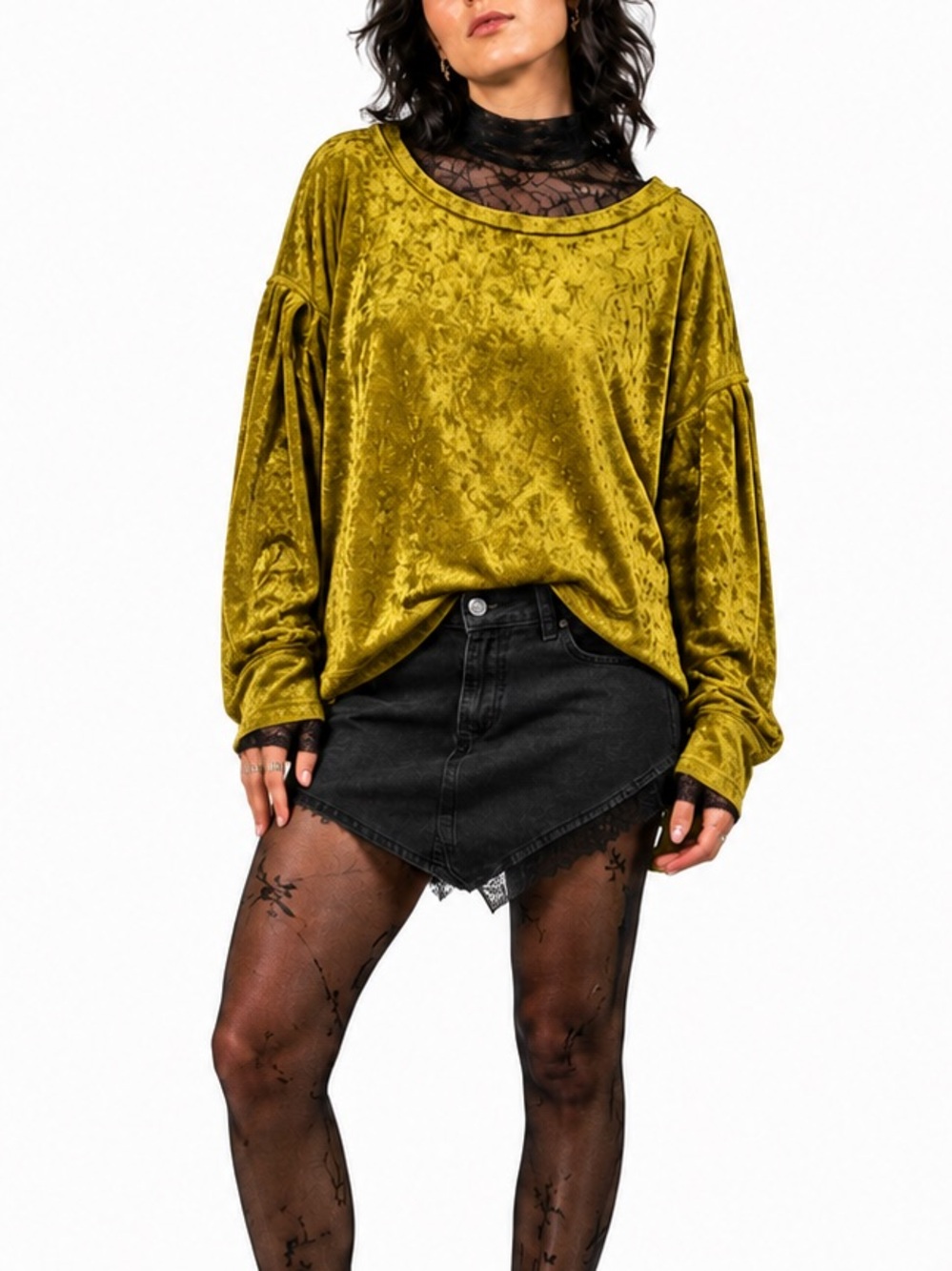 Free People We The Free XS Velvet Balloon Sleeve Top Y2K Whimsigoth Fairy Grunge